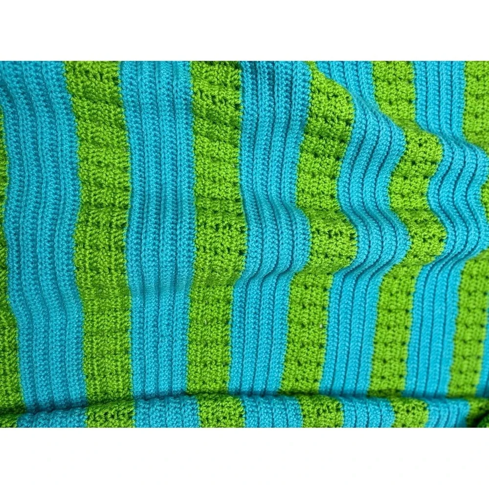 Handmade Crochet Turquoise Lime Green Striped Throw Blanket Soft 45x70‎ Blue